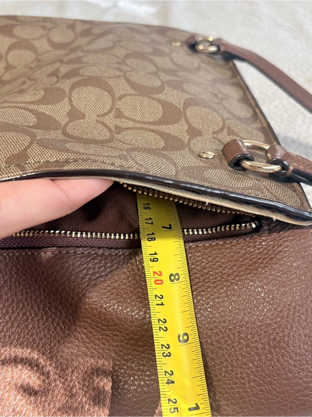 Coach Brown & Gold Signature Canvas Tote with Leather Trim - Picture 5 of 15